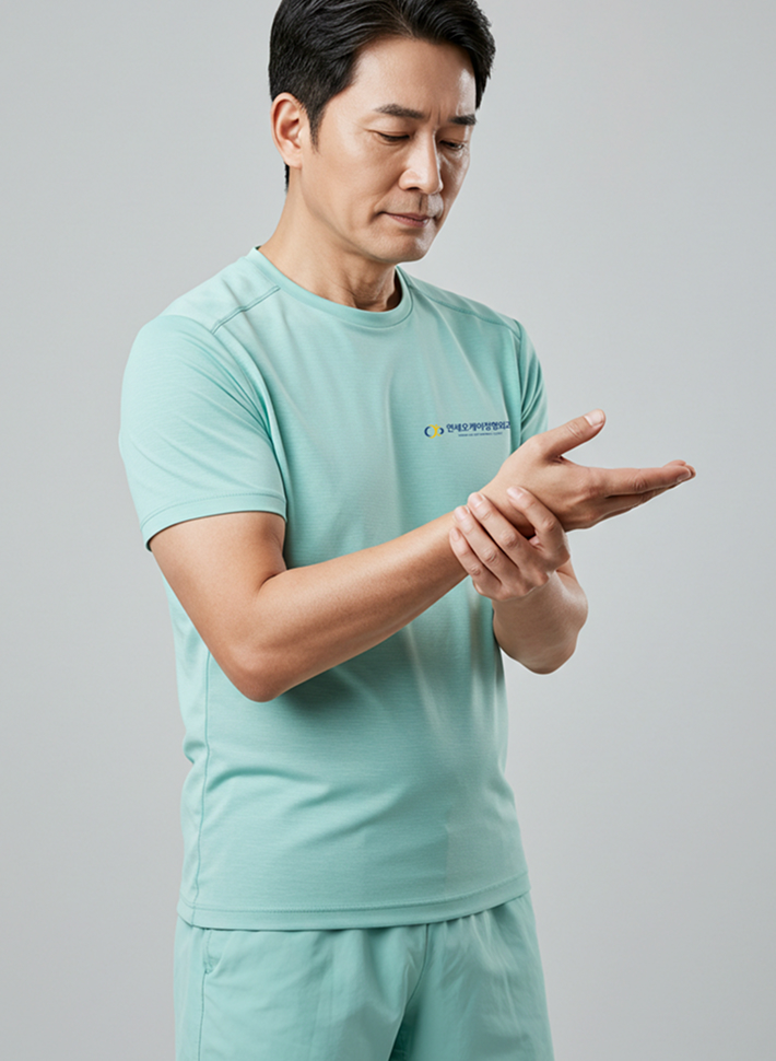 ai로 생성한 연세오케이정형외과 진료복을 입고 있는 환자